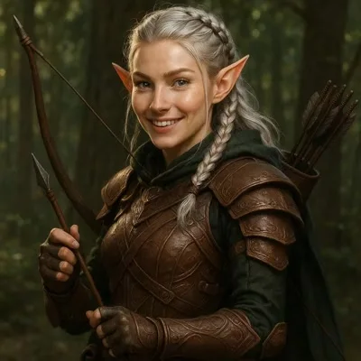 Ranger Elen, an elven archer in weathered leather armor
